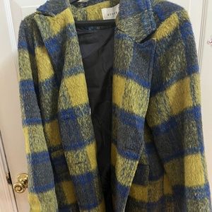 Yellow and blue plaid overcoat